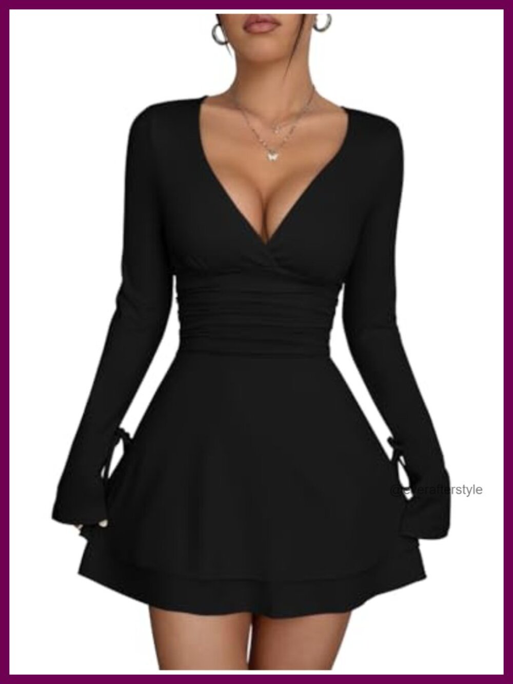 Sexy Wrap V Neck Long Sleeve Mini Dress Ruffle Hem Club Night Out